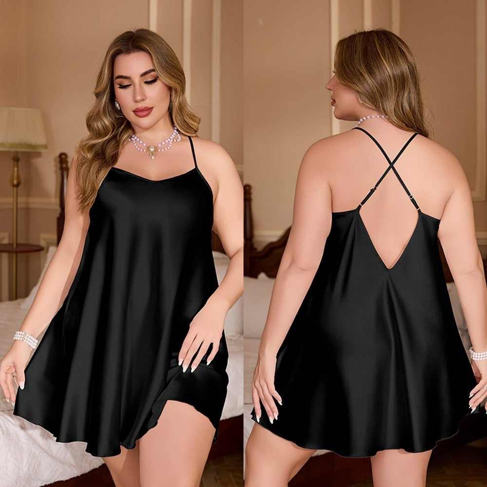 New Plus-Size Solid-Color Ice Silk Cropped Camisole Nightdress