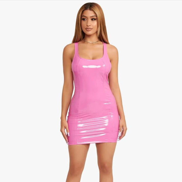 Glossy PU Bodycon Mini Camisole Dress