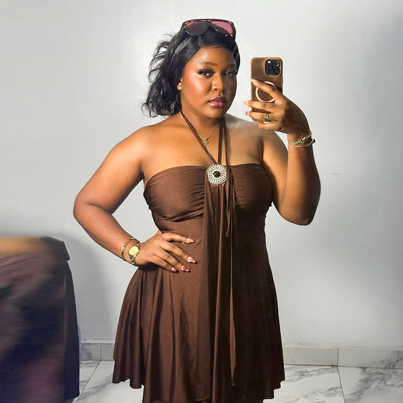 Ruched halter-neck strapless mini dress