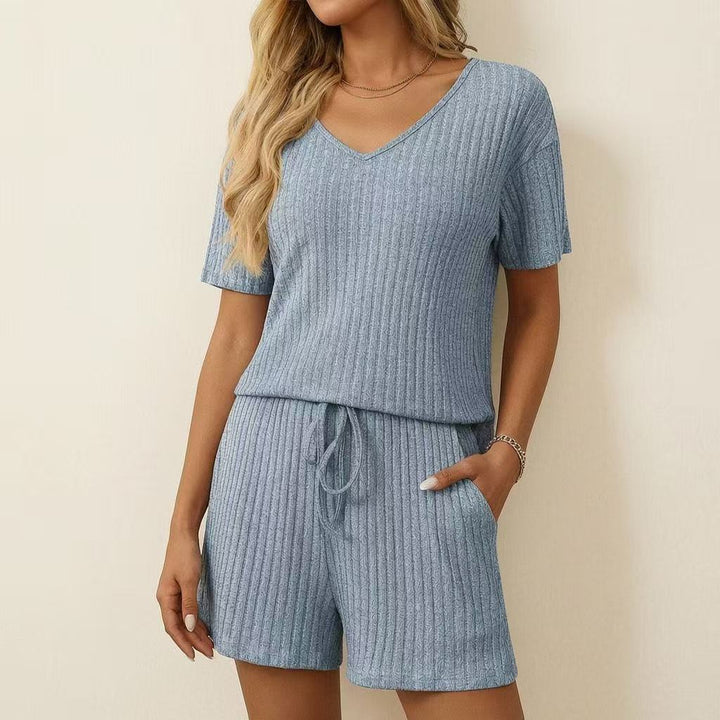 Ribbed short-sleeve pajama set