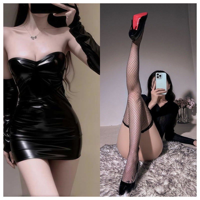 Sexy leather skirt set