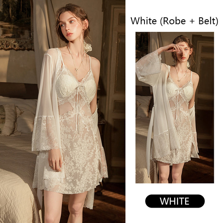 Luxurious sheer backless lace-up nightgown set