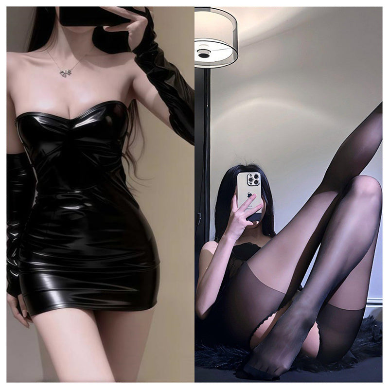 Sexy leather skirt set