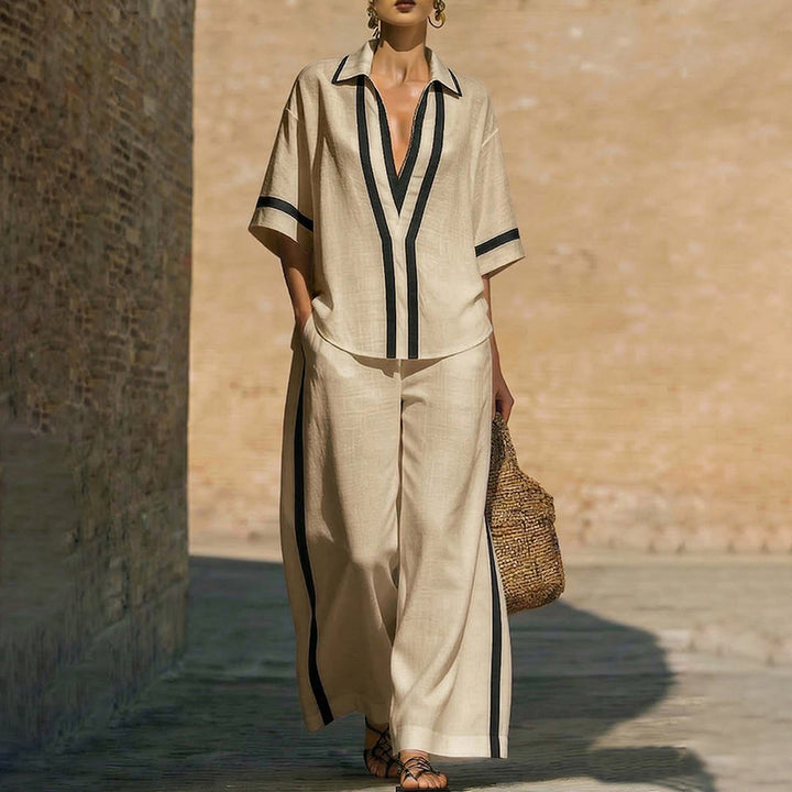 Elegant Two-Piece Casual Set with Color-Blocking