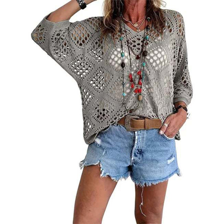 Spring/Summer V-neck batwing-sleeve knit pullover