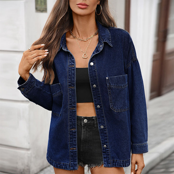 New Retro Loose-Fit Casual Denim Shirt with Side Slits