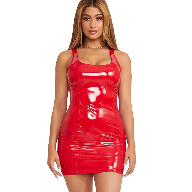 Glossy PU Bodycon Mini Camisole Dress