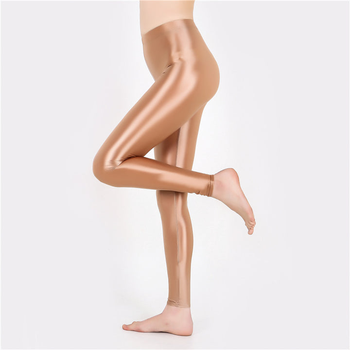 Sheer-look glossy yoga pants