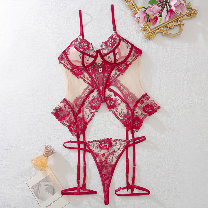 Best-selling sheer embroidered mesh lingerie set