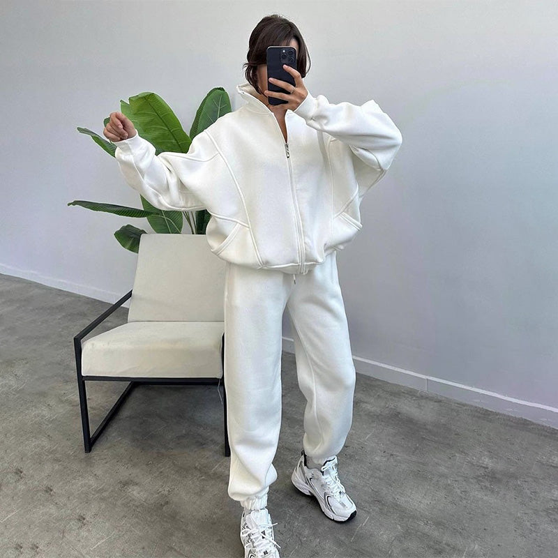 Stylish Solid-Color Long-Sleeve Sweatshirt and Sweatpants Set