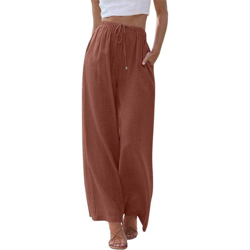 Relaxed-fit linen wide-leg trousers with a drawstring waist
