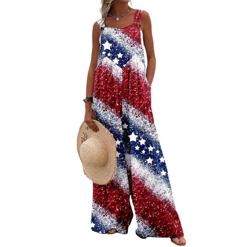 Trendy Printed Wide-Leg Straight-Cut Camisole Jumpsuit