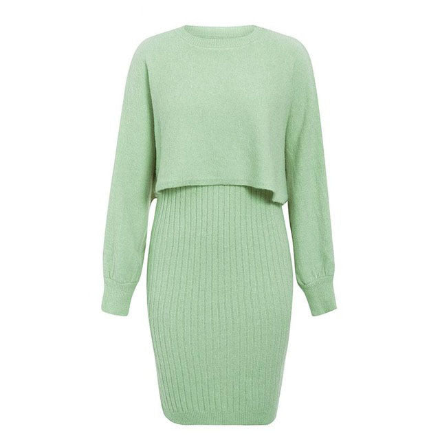 Best-selling two-piece set: knit dress and pullover sweater