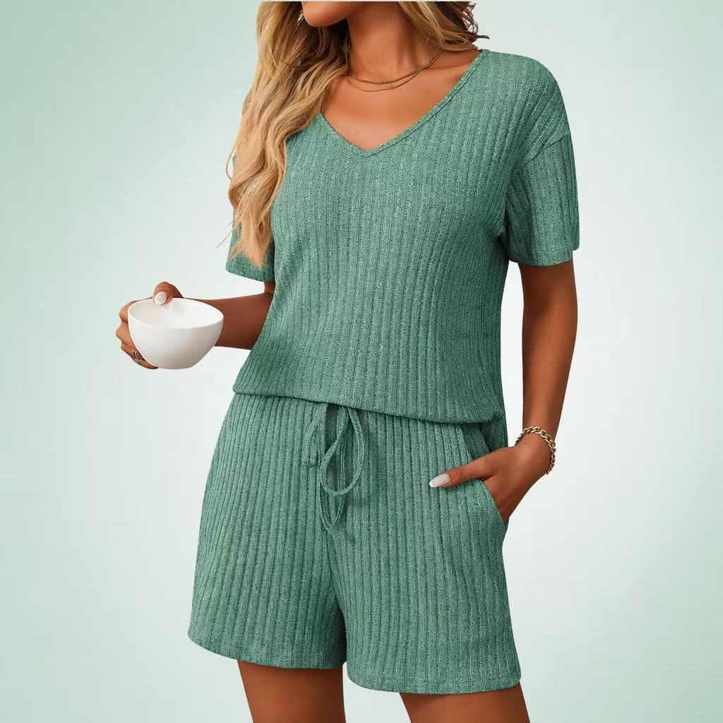Ribbed short-sleeve pajama set
