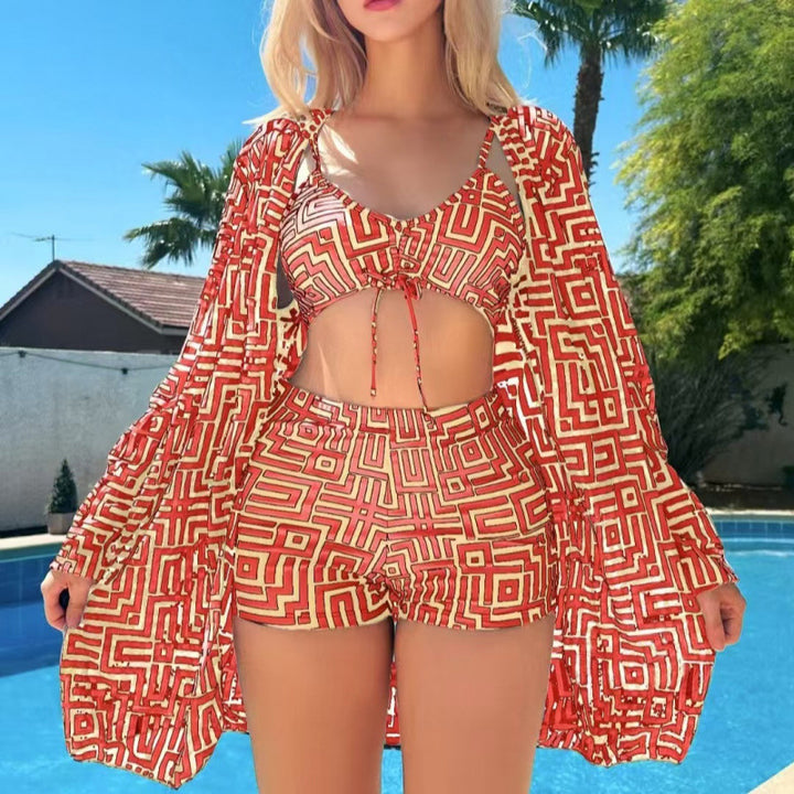 Printed 3-Piece Quick-Dry Swimsuit