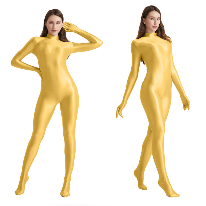 High-Neck Stretchy Glossy Yoga Bodysuit