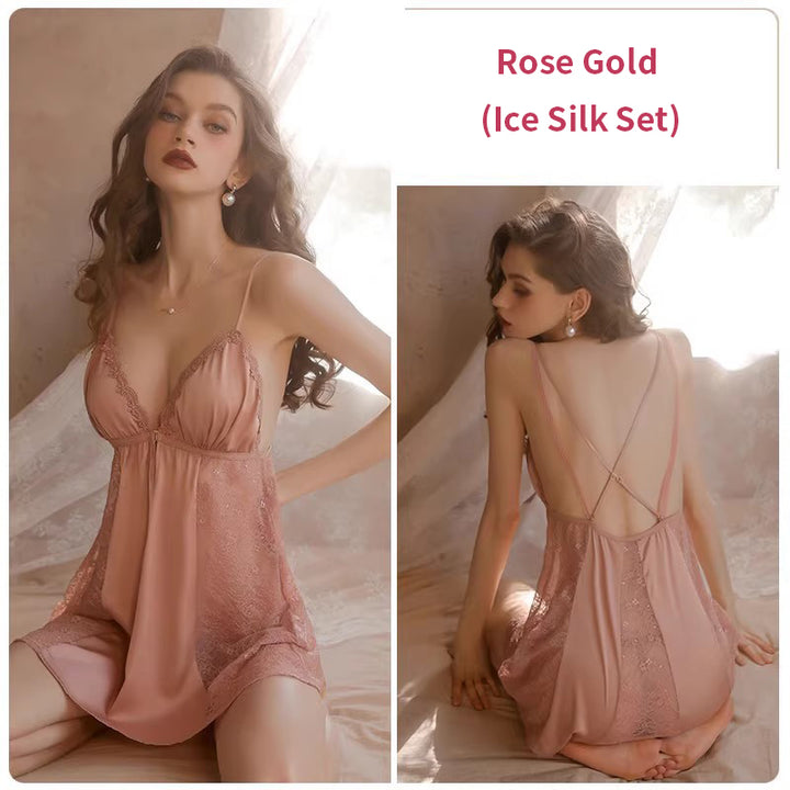 New Sexy Lightweight Ice Silk and Lace Nightgown