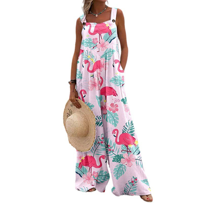 Trendy Printed Wide-Leg Straight-Cut Camisole Jumpsuit
