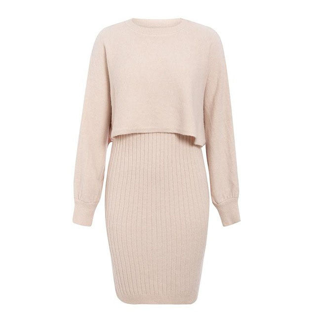 Best-selling two-piece set: knit dress and pullover sweater