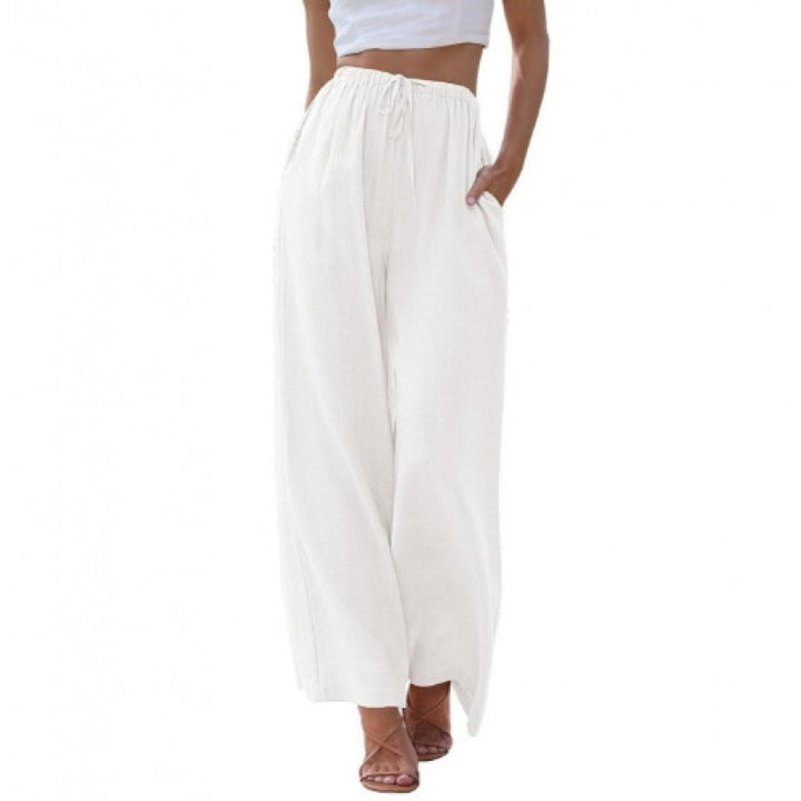 Relaxed-fit linen wide-leg trousers with a drawstring waist