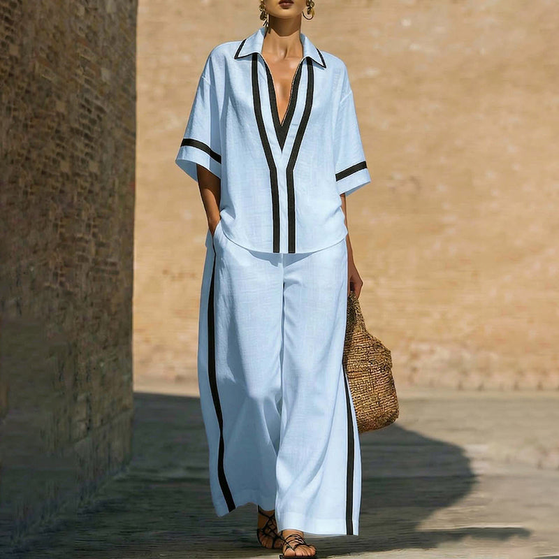 Elegant Two-Piece Casual Set with Color-Blocking