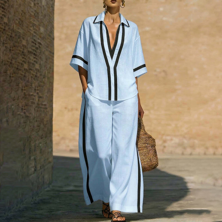 Elegant Two-Piece Casual Set with Color-Blocking
