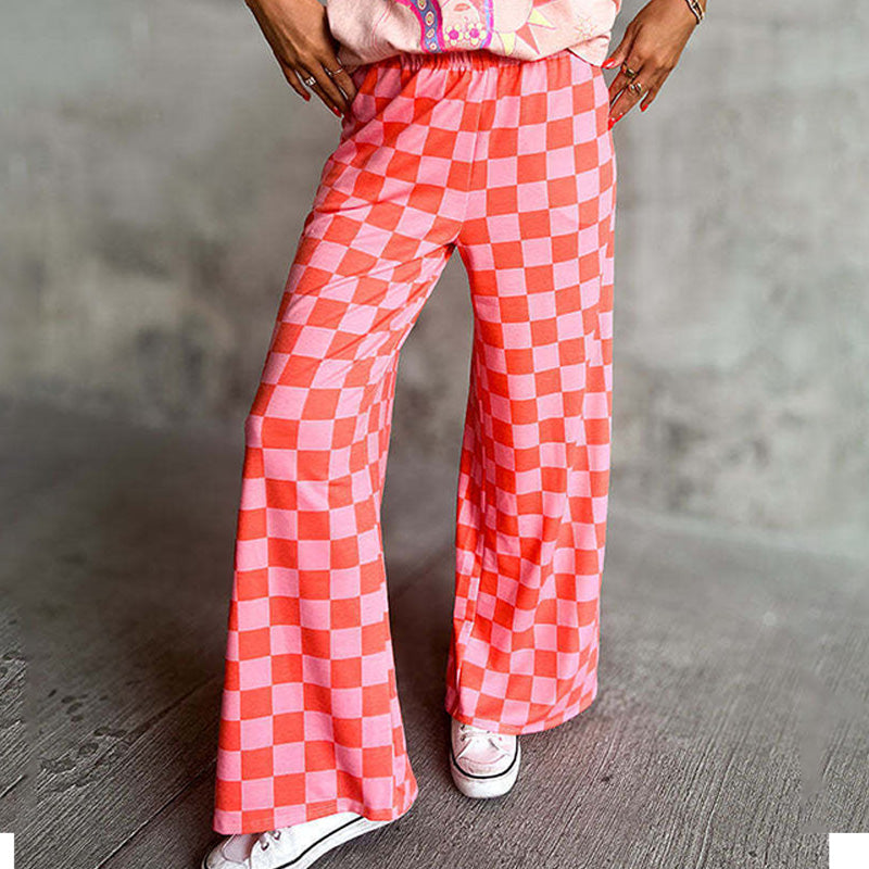 New 3D-print casual trousers: loose, high-waisted, wide-leg fit.