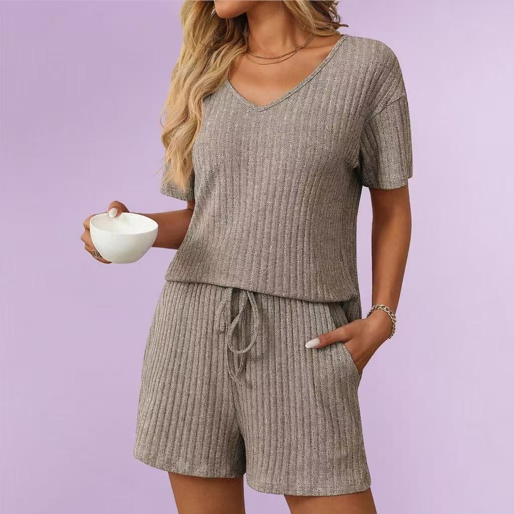 Ribbed short-sleeve pajama set