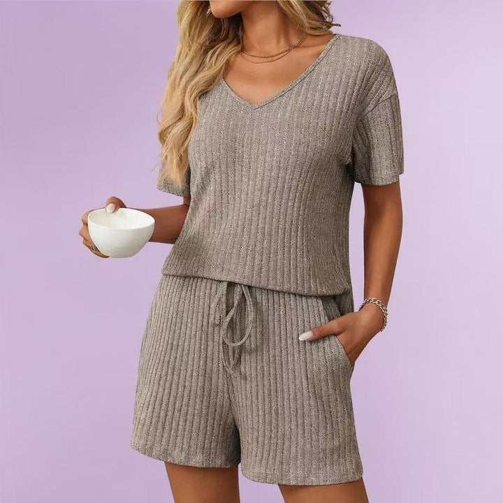 Ribbed short-sleeve pajama set