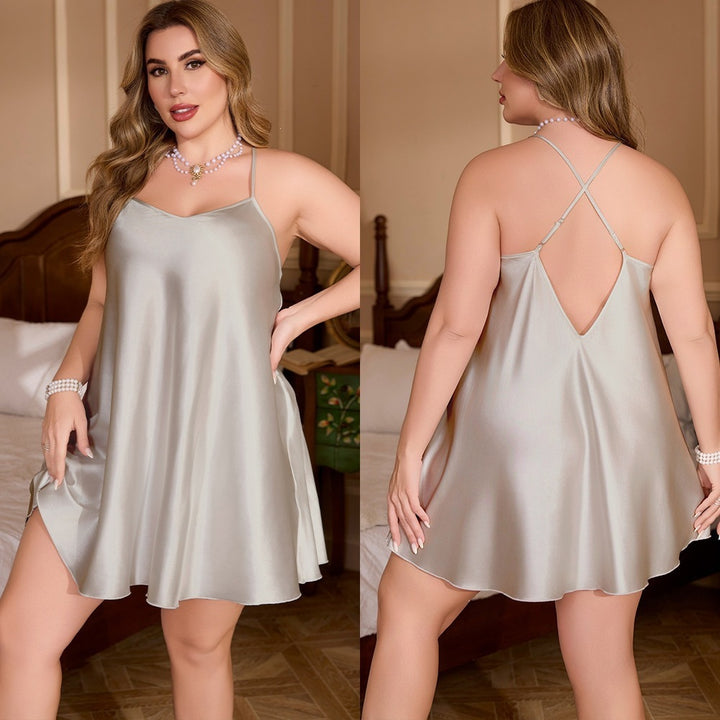 New Plus-Size Solid-Color Ice Silk Cropped Camisole Nightdress