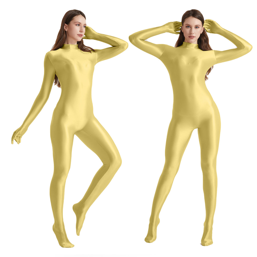 High-Neck Stretchy Glossy Yoga Bodysuit