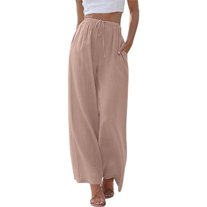 Relaxed-fit linen wide-leg trousers with a drawstring waist