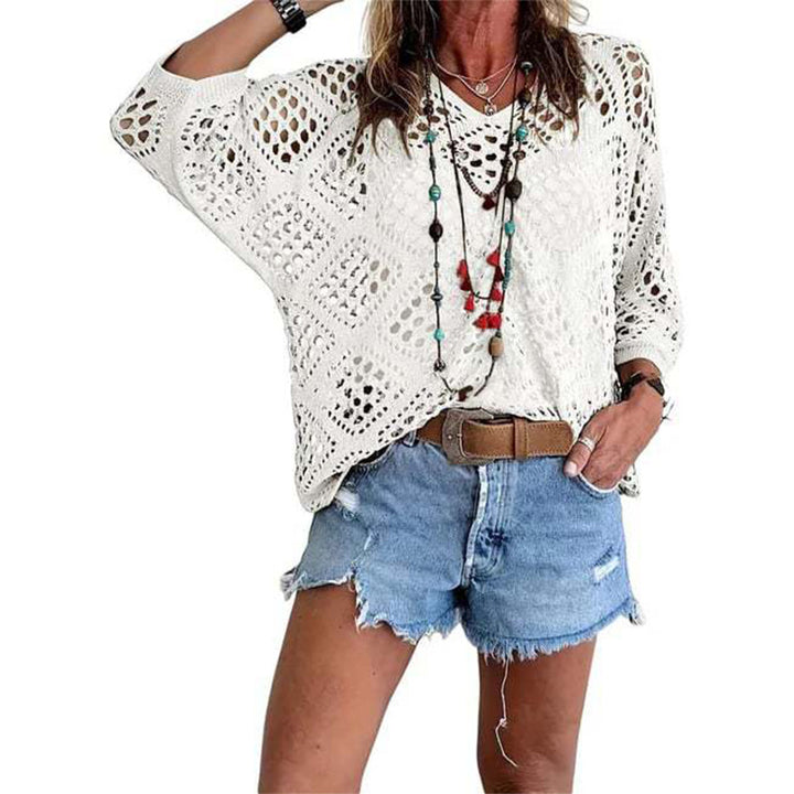 Spring/Summer V-neck batwing-sleeve knit pullover