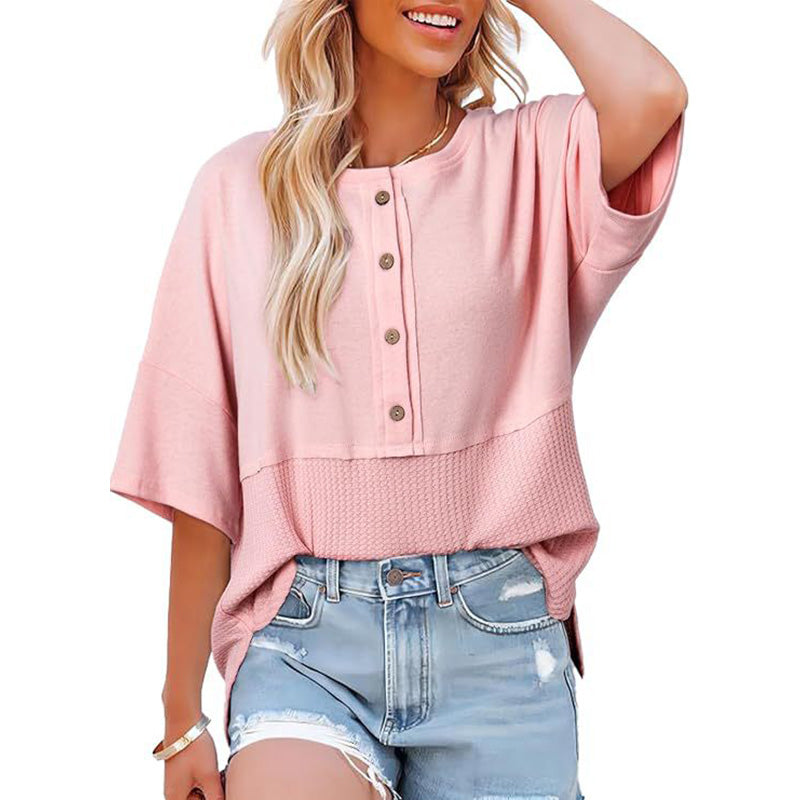 New casual color-block T-shirt with three-quarter sleeves