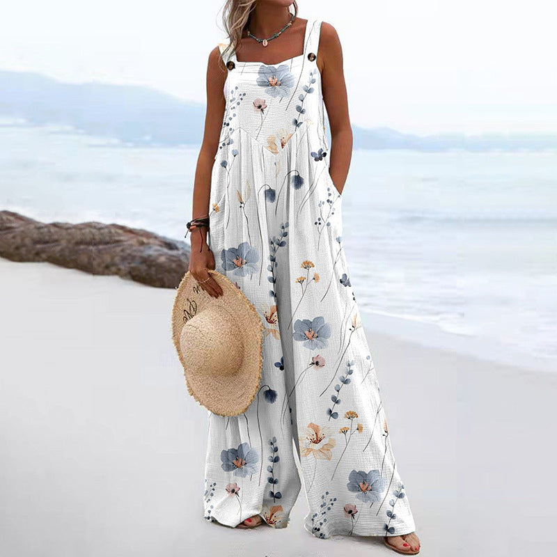 Trendy Printed Wide-Leg Straight-Cut Camisole Jumpsuit