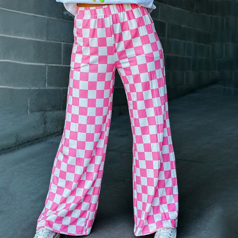 New 3D-print casual trousers: loose, high-waisted, wide-leg fit.