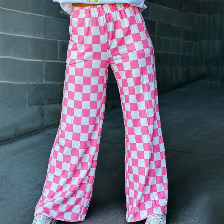 New 3D-print casual trousers: loose, high-waisted, wide-leg fit.