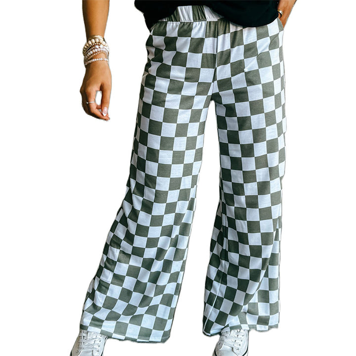 New 3D-print casual trousers: loose, high-waisted, wide-leg fit.
