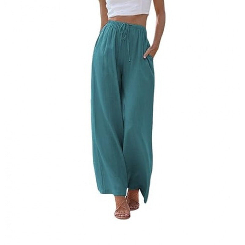 Relaxed-fit linen wide-leg trousers with a drawstring waist