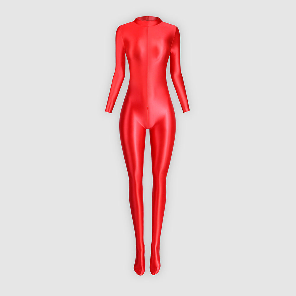 Fitted, stretchy, sporty-style zippered jumpsuit