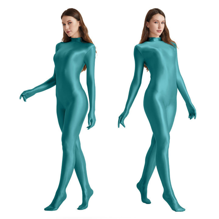 High-Neck Stretchy Glossy Yoga Bodysuit