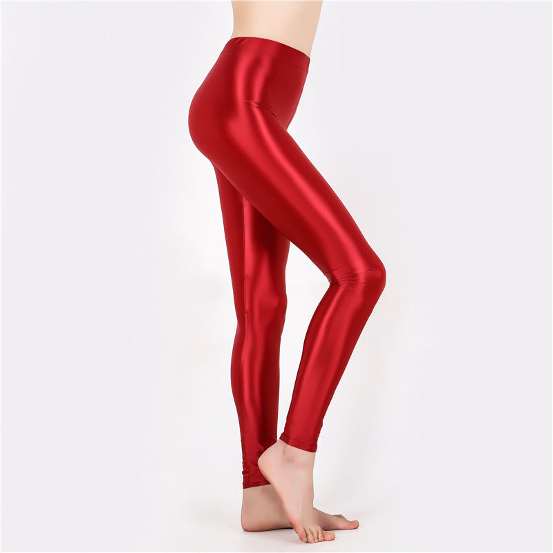 Sheer-look glossy yoga pants