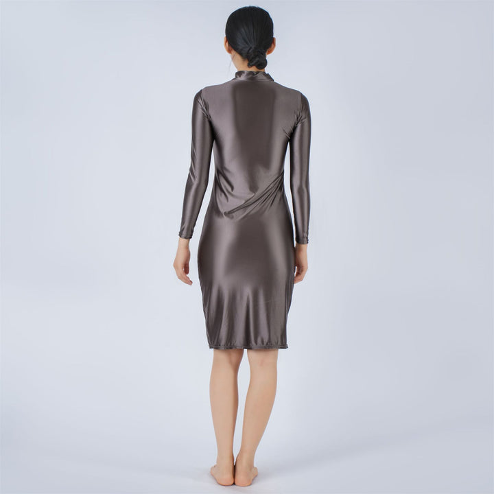 New High-stretch, silky-sheen long-sleeve dress