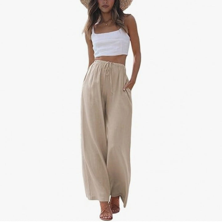 Relaxed-fit linen wide-leg trousers with a drawstring waist