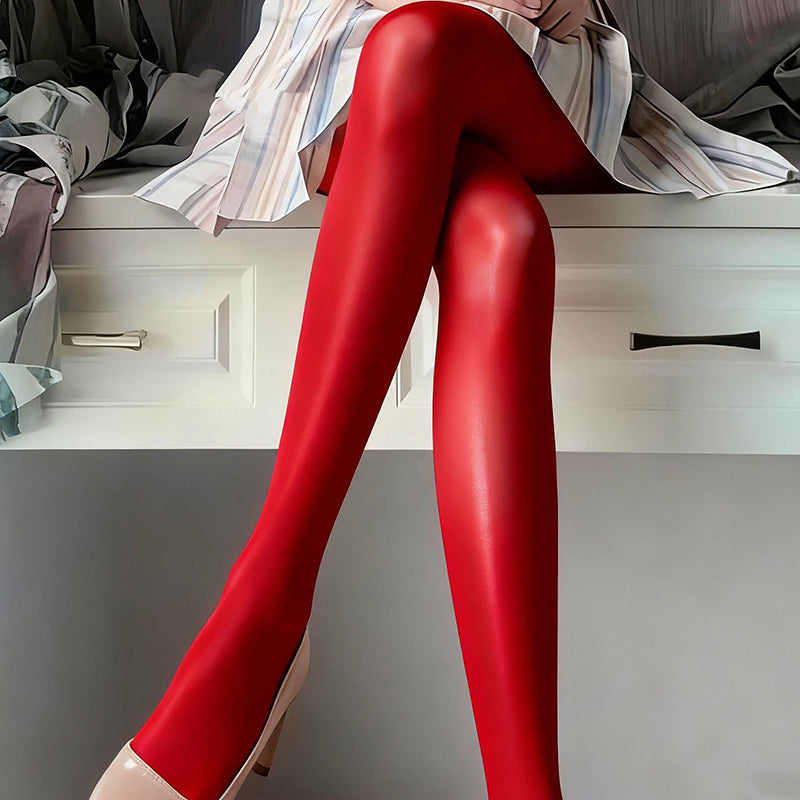 High-waisted, glossy, 8D seamless, run-resistant horse oil stockings