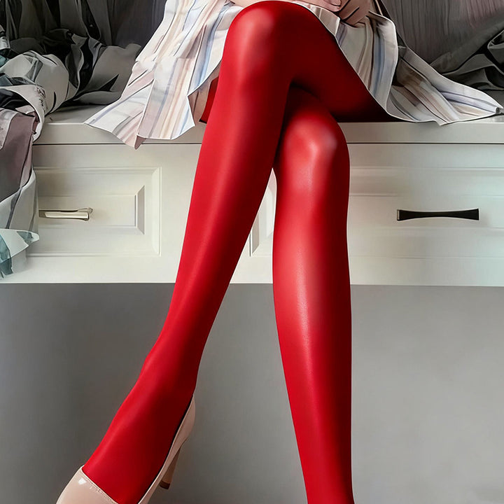 High-waisted, glossy, 8D seamless, run-resistant horse oil stockings