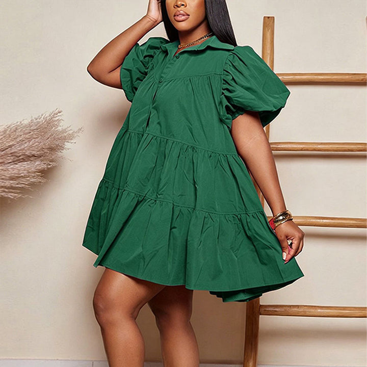 Stylish Casual Collared Puff-Sleeve Dress