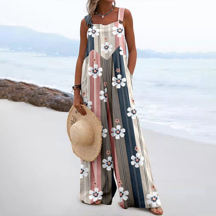 Trendy Printed Wide-Leg Straight-Cut Camisole Jumpsuit