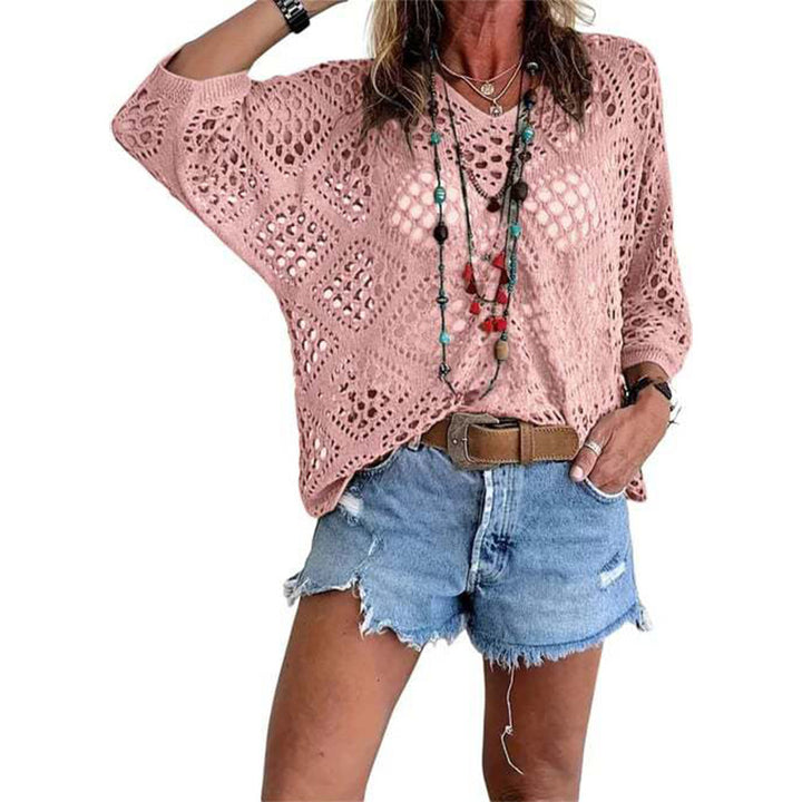 Spring/Summer V-neck batwing-sleeve knit pullover
