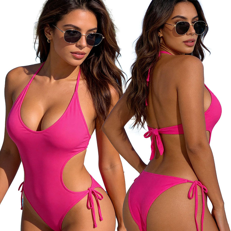 New one-piece swimsuit: deep-V, open-back, and lace-up style